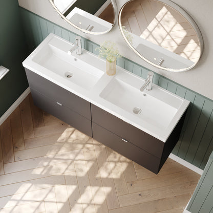 Hudson Reed Fusion 1200mm Gloss Grey Wall Hung 4 Drawer Vanity Unit with Double Polymarble Basin
