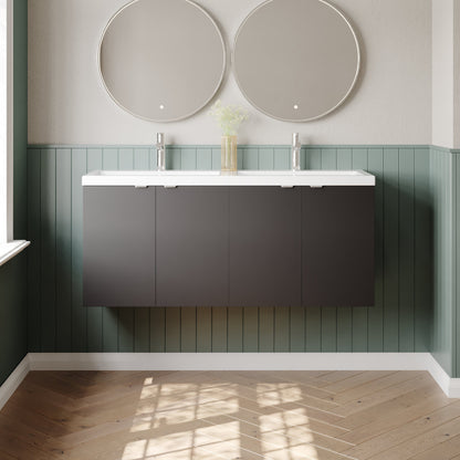 Hudson Reed Fusion 1200mm Gloss Grey Wall Hung 2 Door Vanity Unit with Twin Ceramic Basin