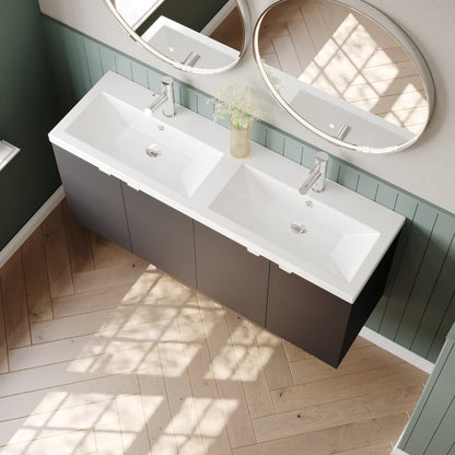 Hudson Reed Fusion 1200mm Gloss Grey Wall Hung 2 Door Vanity Unit with Twin Ceramic Basin