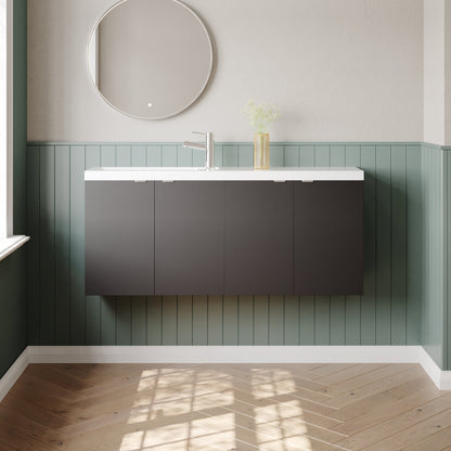 Hudson Reed Fusion 1200mm Gloss Grey Compact Wall Hung Vanity Unit & Basin With Soft Close Doors