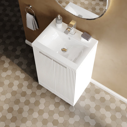 Hudson Reed Fluted 500mm Floor Standing 2-Door Vanity Unit Including Basin
