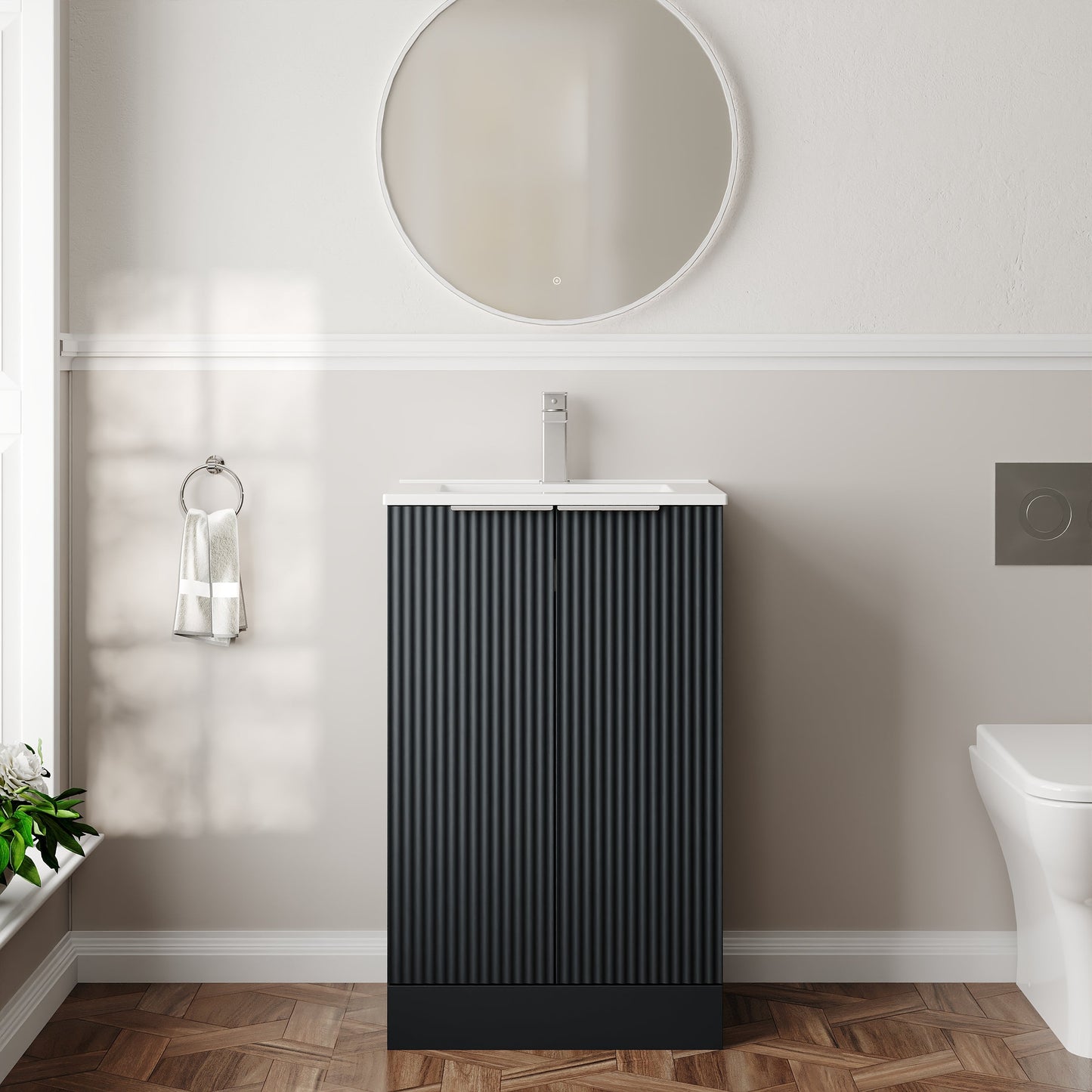 Hudson Reed Fluted 500mm Floor Standing 2-Door Vanity Unit With Basin