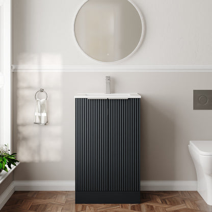 Hudson Reed Fluted 500mm Floor Standing 2-Door Vanity Unit With Basin
