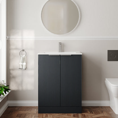 Hudson Reed Fluted 600mm Floor Standing 2-Door Vanity Unit With Basin