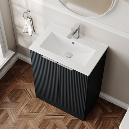 Hudson Reed Fluted 600mm Floor Standing 2-Door Vanity Unit With Basin