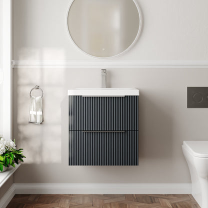 Hudson Reed Fluted 500mm Soft Black Wall Hung 2-Drawer Vanity Unit With Basin