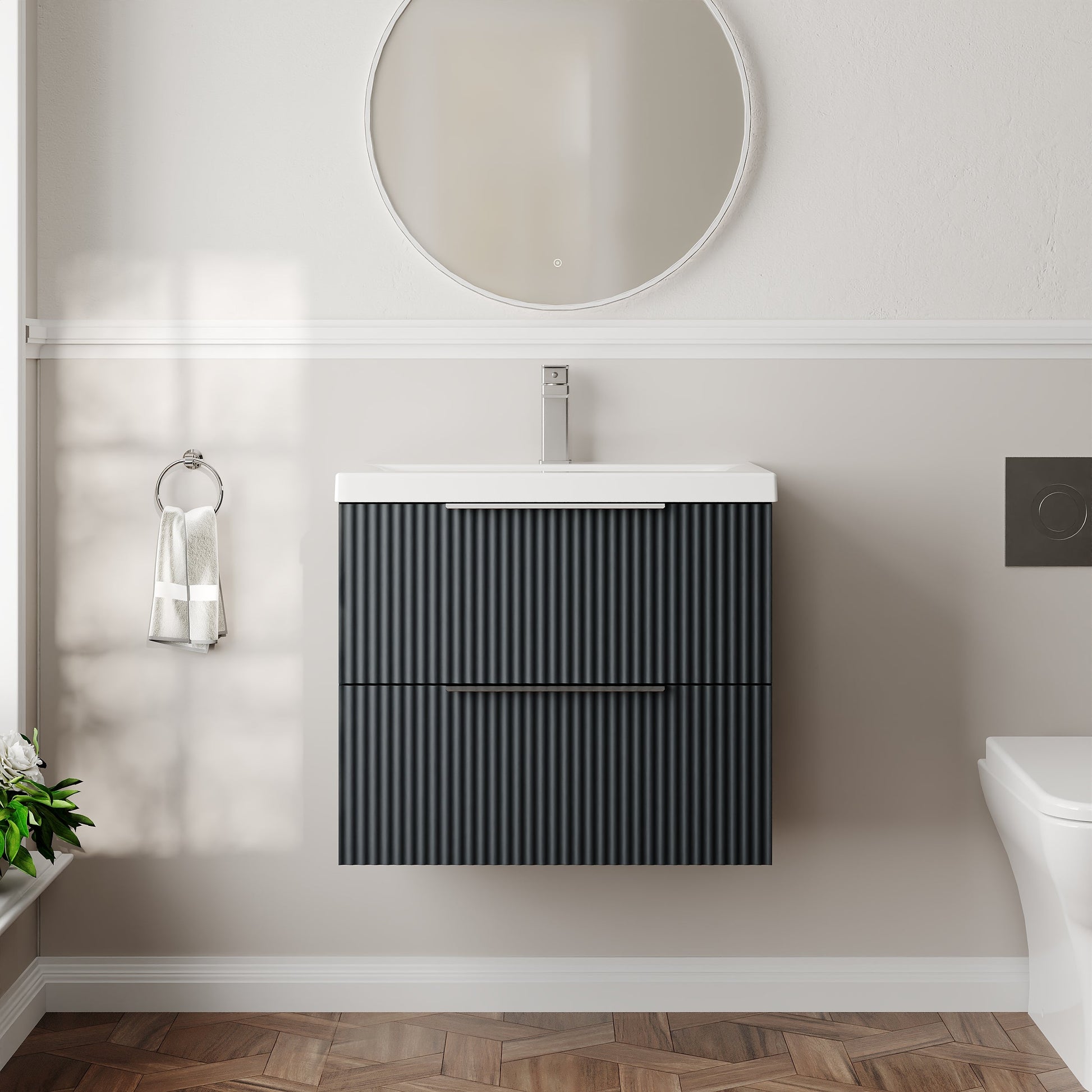 Hudson Reed Fluted 600mm Wall Hung 2-Drawer Vanity Unit Including Basin