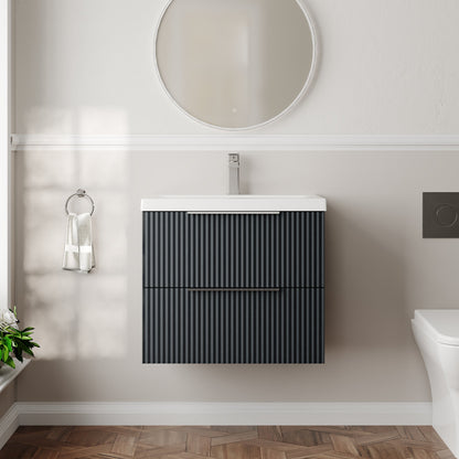 Hudson Reed Fluted 600mm Wall Hung 2-Drawer Vanity Unit Including Basin