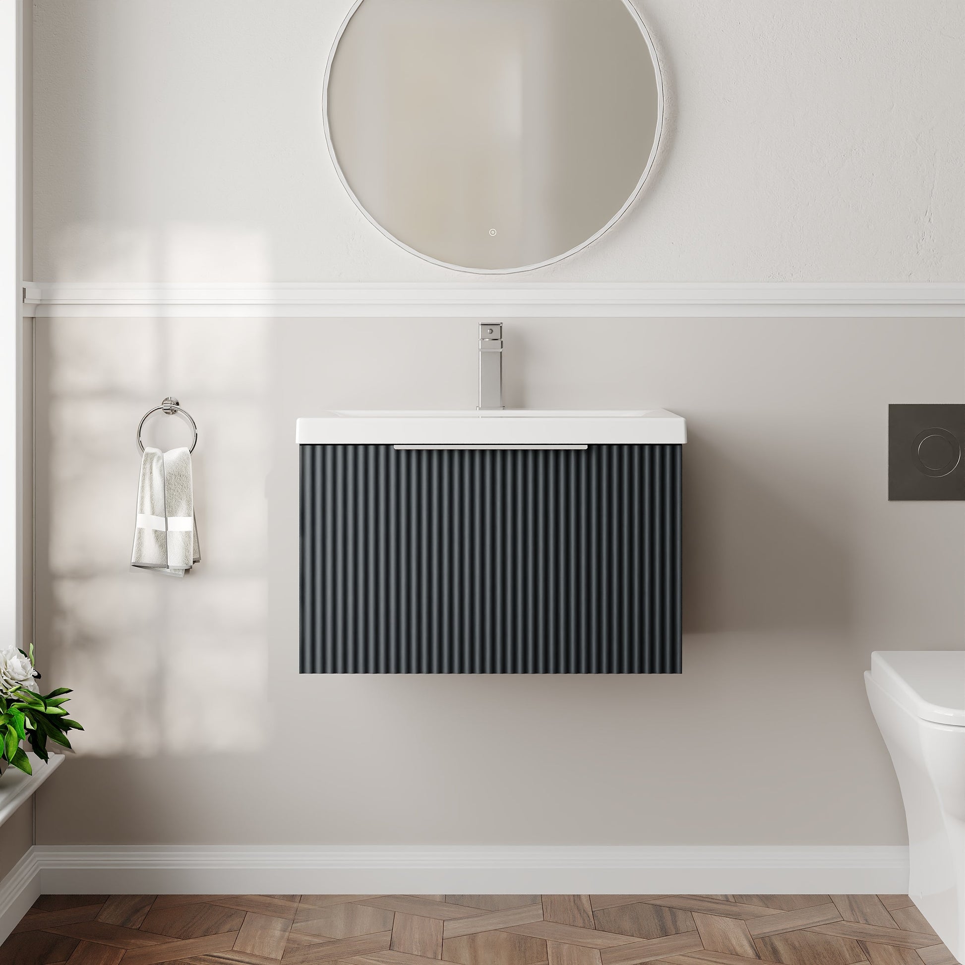 Hudson Reed Fluted 600mm Wall Hung Single Drawer Vanity Unit With Basin