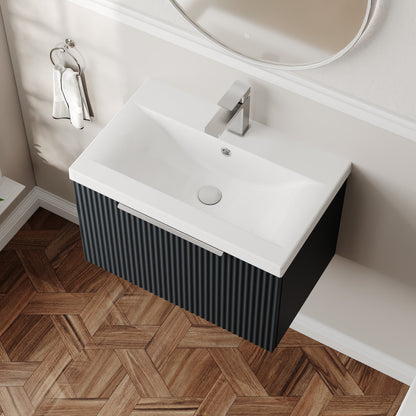 Hudson Reed Fluted 600mm Wall Hung Single Drawer Vanity Unit With Basin