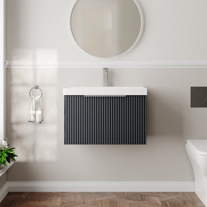 Hudson Reed Fluted 600mm Soft Black Wall Hung Single Drawer Vanity Unit With Basin