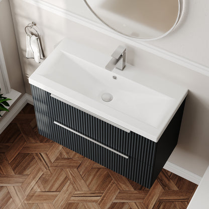 Hudson Reed Fluted 810mm Wall Hung 2-Drawer Vanity Unit With Basin