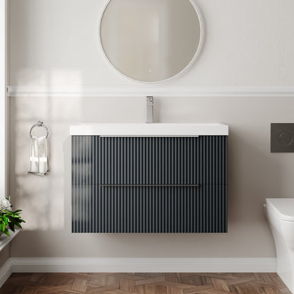 Hudson Reed Fluted 800mm Soft Black Wall Hung 2-Drawer Vanity Unit With Basin