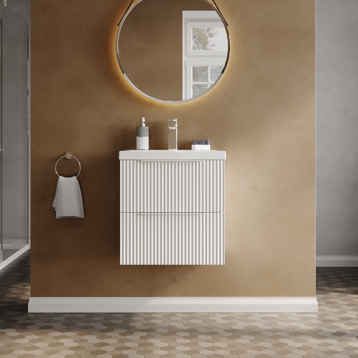 Hudson Reed Fluted 500mm Wall Hung 2-Drawer Vanity Unit With Basin