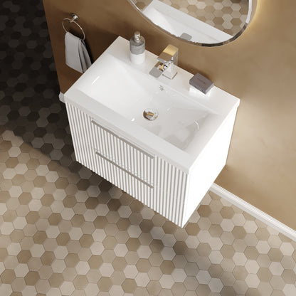 Hudson Reed Fluted 600mm Wall Hung 2-Drawer Vanity Unit and Basin