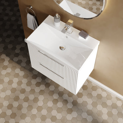 Hudson Reed Fluted 600mm Wall Hung 2-Drawer Vanity Unit With Ceramic Basin