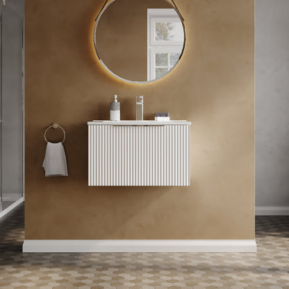 Hudson Reed Fluted 600mm Satin White Wall Hung Single Drawer Vanity With Basin