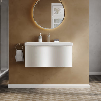 Hudson Reed Fluted 800mm Wall Hung Single Drawer Vanity Unit With Basin