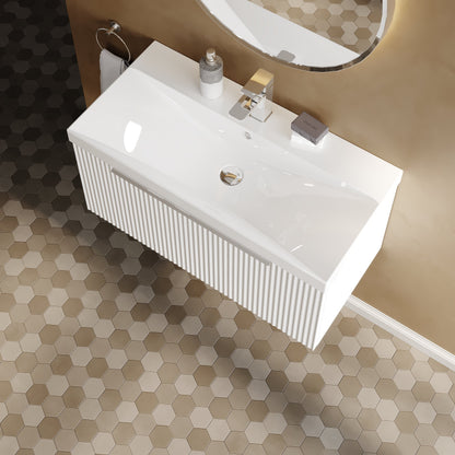 Hudson Reed Fluted 800mm Wall Hung Single Drawer Vanity Unit With Basin