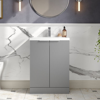 Hudson Reed Fluted 600mm Floor Standing 2-Door Vanity Unit With Basin