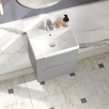 Hudson Reed Fluted 500mm Wall Hung Satin Grey 2-Drawer Vanity Unit with Thin-Edge Basin
