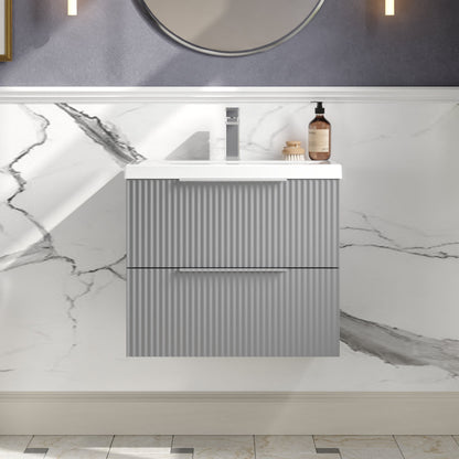 Hudson Reed Fluted 600mm Satin Grey Wall Hung 2-Drawer Vanity and Basin