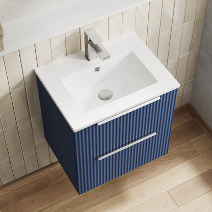 Hudson Reed Fluted 500mm Satin Blue Wall Hung 2-Drawer Vanity Unit With Basin