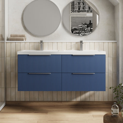 Hudson Reed Fluted 1200mm Wall Hung 4-Drawer Vanity Unit with Double Basin