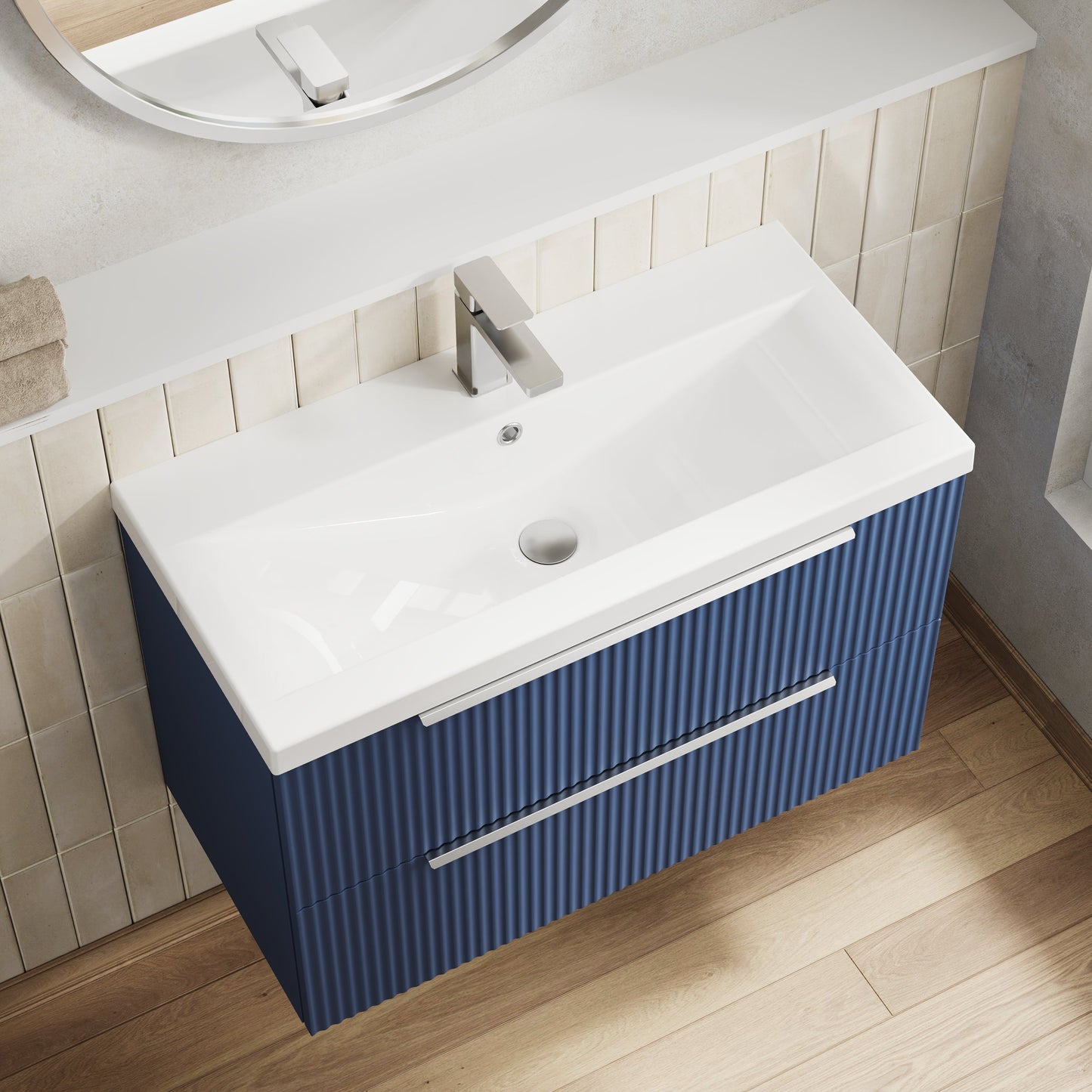 Hudson Reed Fluted 810mm Wall Hung 2-Drawer Vanity Unit With Basin