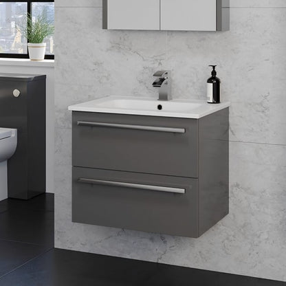 Purity 600mm 2 Drawer Wall Mounted Unit Storm Grey Gloss