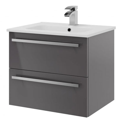 Purity 600mm 2 Drawer Wall Mounted Unit Storm Grey Gloss