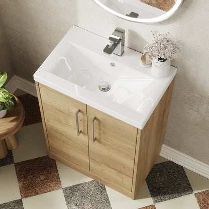 Hudson Reed Juno 600mm Autumn Oak Floor Standing 2-Door Vanity Unit with 1 Tap Hole Basin