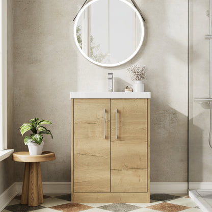 Hudson Reed Juno 600mm Autumn Oak Floor Standing 2-Door Vanity Unit with 1 Tap Hole Basin
