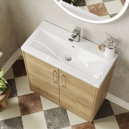 Hudson Reed Juno 800mm Autumn Oak Floor Standing 2-Door Vanity Unit & 1 Tap Hole Basin