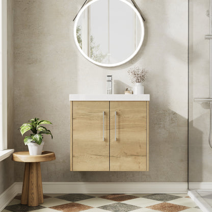Hudson Reed Juno 600mm Wall Hung 2-Door Autumn Oak Vanity Unit with 1 Tap Hole Basin