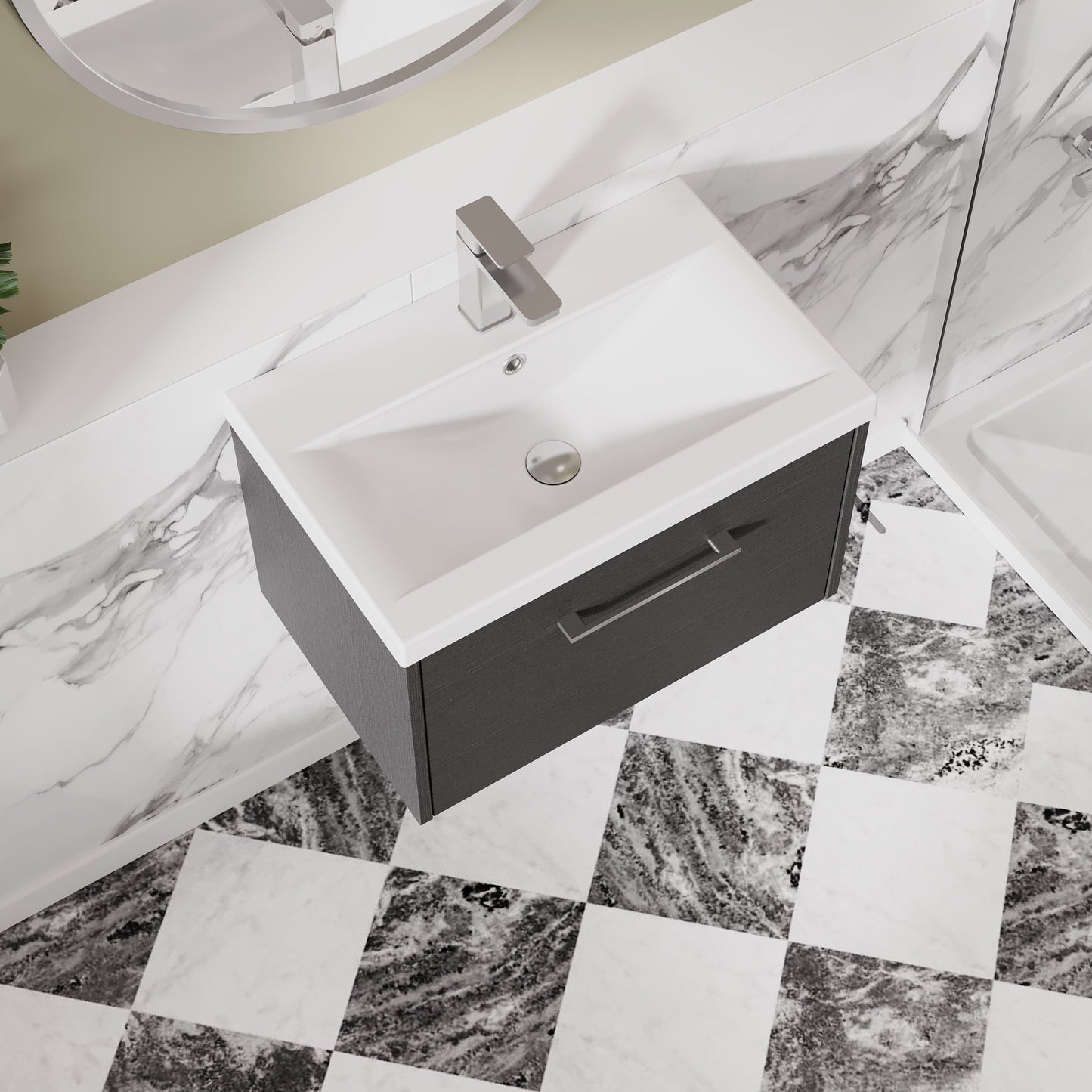 Hudson Reed Juno 600mm Graphite Grey Wall Hung Vanity Unit with Single Drawer & 1 Tap Hole Basin