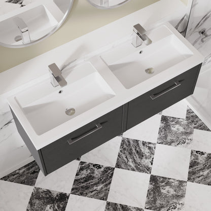 Hudson Reed Juno 1200mm Wall Hung Graphite Grey 2-Drawer Vanity Unit & Double Basin
