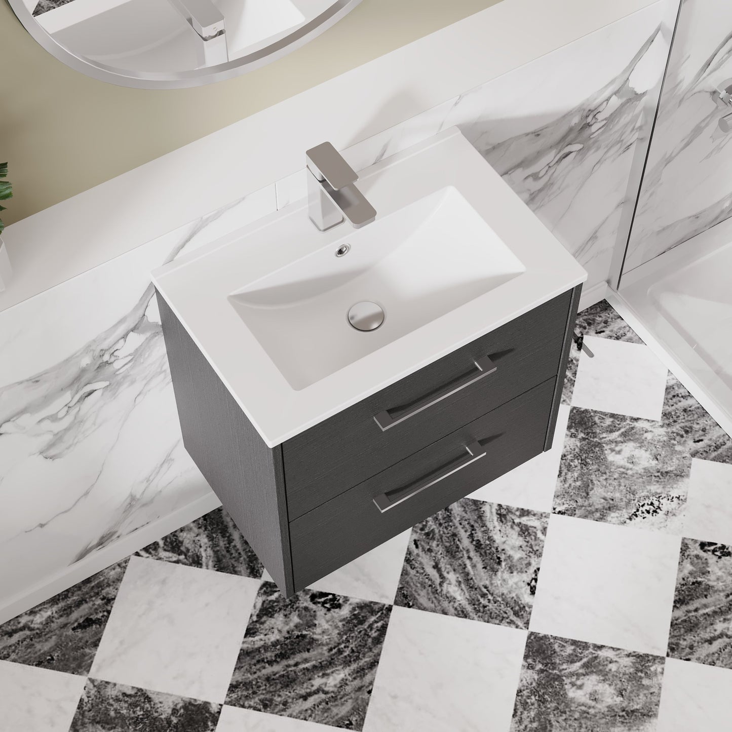 Hudson Reed Juno 600mm Wall Hung Graphite Grey 2-Drawer Vanity Unit with 1 Tap Hole Basin