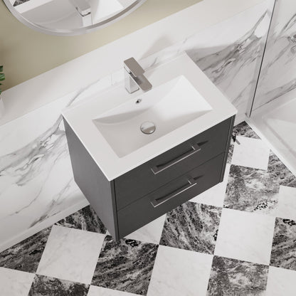 Hudson Reed Juno 600mm Wall Hung Graphite Grey 2-Drawer Vanity Unit with 1 Tap Hole Basin