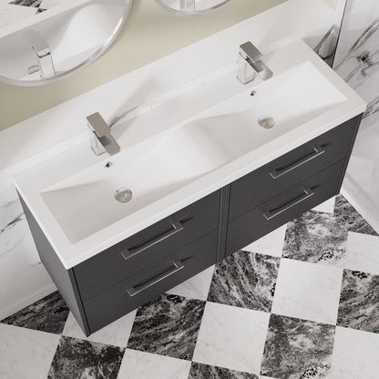 Hudson Reed Juno 1200mm Graphite Grey Wall Hung Double Basin Vanity Unit With Handles