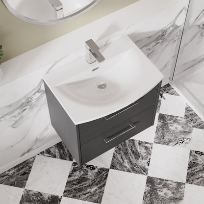 Hudson Reed Juno 600mm Graphite Grey Wall Hung 2-Drawer Vanity & Basin with Soft Close Drawers