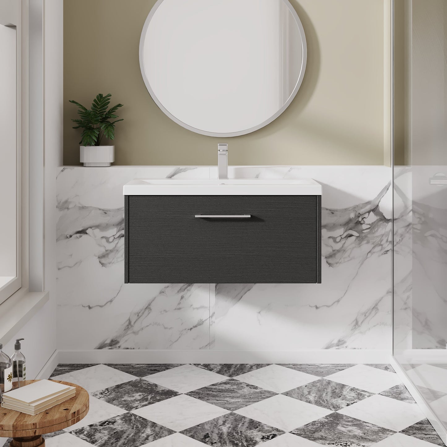 Hudson Reed Juno 800mm Graphite Grey Wall Hung Single Drawer Vanity Unit with 1 Tap Hole Basin