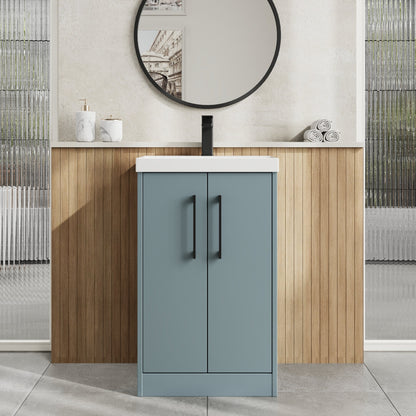 Hudson Reed Juno 500mm Coastal Grey Floor Standing 2-Door Vanity Unit With 1 Tap Hole Basin