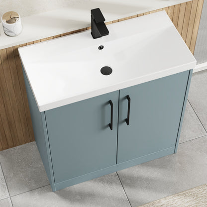 Hudson Reed Juno 800mm Coastal Grey Floor Standing 2-Door Vanity Unit with 1 Tap Hole Basin