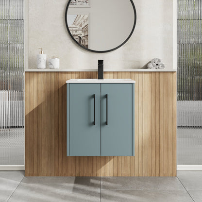 Hudson Reed Juno 500mm Coastal Grey Wall Hung 2-Door Vanity Unit with 1 Tap Hole Basin