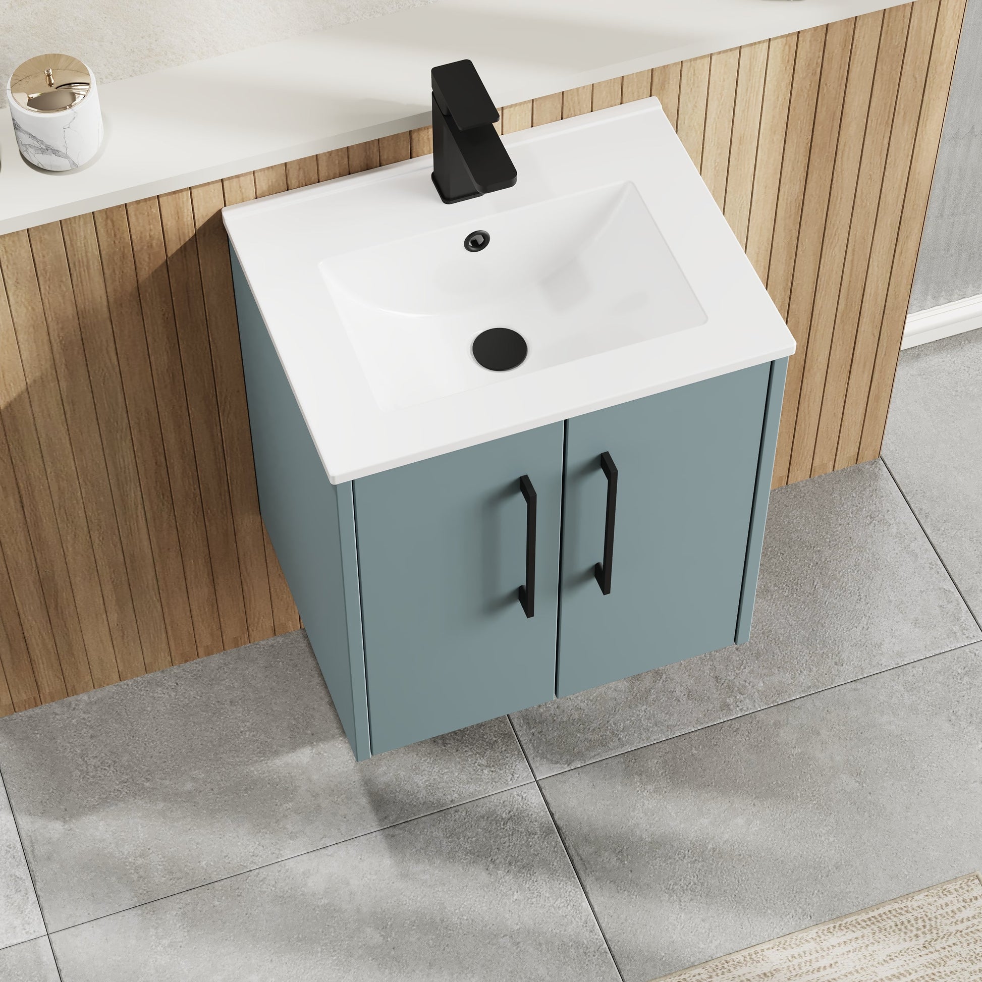 Hudson Reed Juno 500mm Coastal Grey Wall Hung 2-Door Vanity Unit with 1 Tap Hole Basin