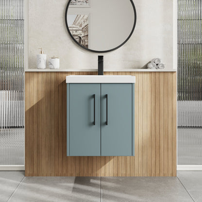 Hudson Reed Juno 500mm Coastal Grey Wall Hung 2-Door Vanity with Thin-Edge 1 Tap Hole Basin