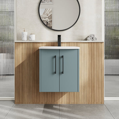 Hudson Reed Juno 500mm Coastal Grey Wall Hung 2-Door Vanity Unit with 1 Tap Hole Basin