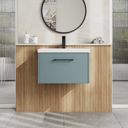 Hudson Reed Juno 600mm Coastal Grey Wall Hung Single Drawer Vanity Unit With 1 Tap Hole Basin