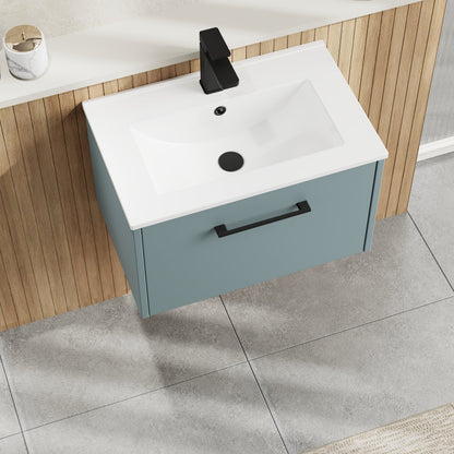 Hudson Reed Juno 600mm Coastal Grey Wall Hung Single Drawer Vanity Unit With Basin